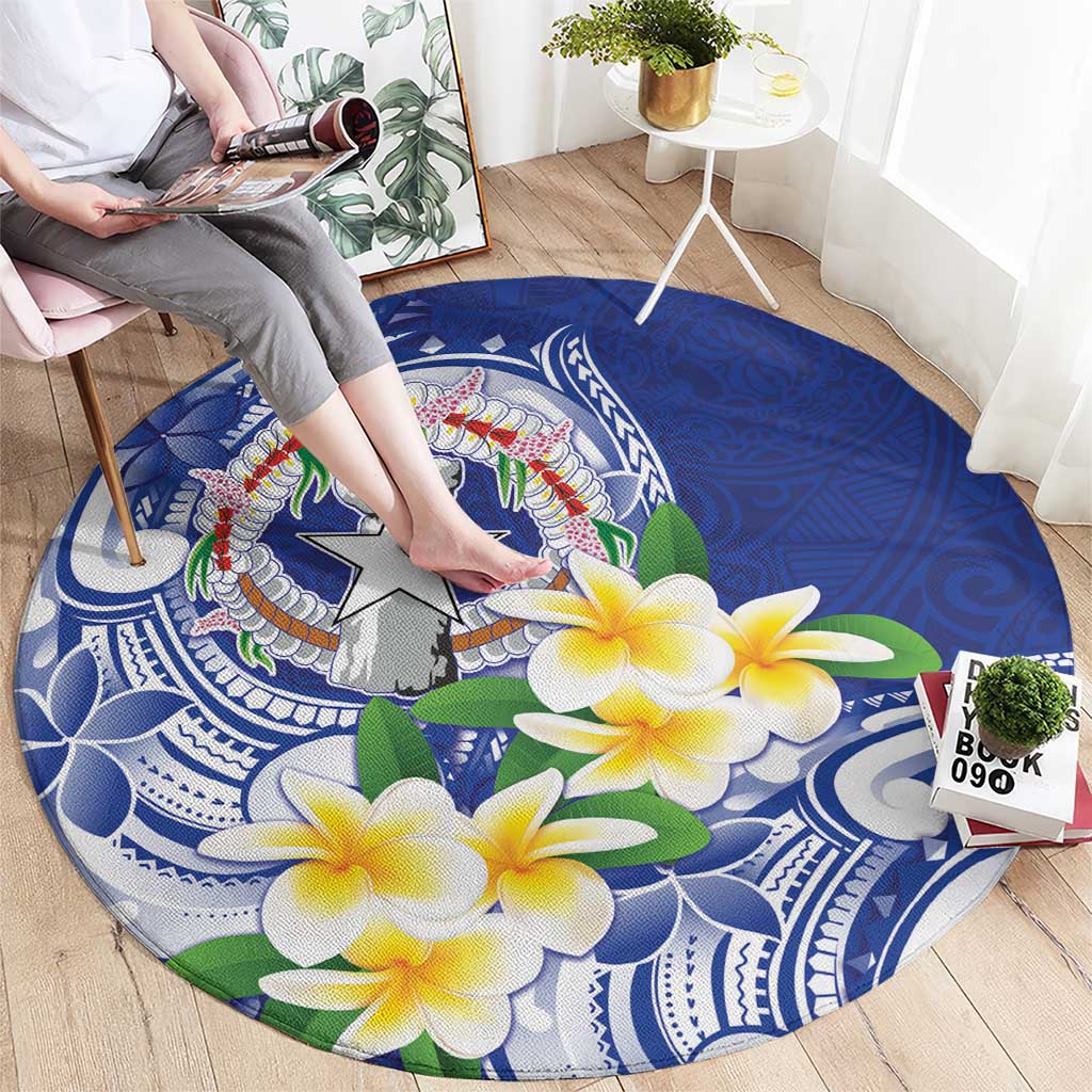 Northern Mariana Islands Round Carpet Polynesian Pattern With Frangipani LT05 - Polynesian Pride