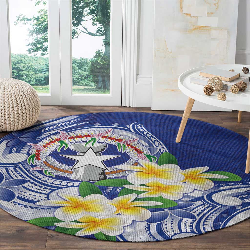 Northern Mariana Islands Round Carpet Polynesian Pattern With Frangipani LT05 - Polynesian Pride