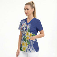 Northern Mariana Islands Scrub Top Polynesian Pattern With Frangipani LT05 - Polynesian Pride