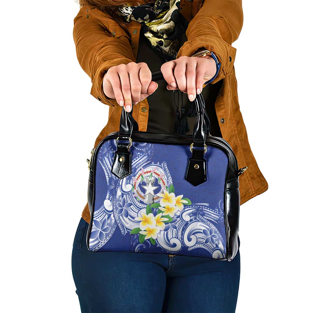 Northern Mariana Islands Shoulder Handbag Polynesian Pattern With Frangipani LT05 One Size Navy - Polynesian Pride