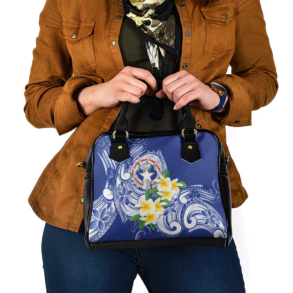 Northern Mariana Islands Shoulder Handbag Polynesian Pattern With Frangipani