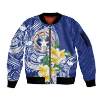 Northern Mariana Islands Sleeve Zip Bomber Jacket Polynesian Pattern With Frangipani