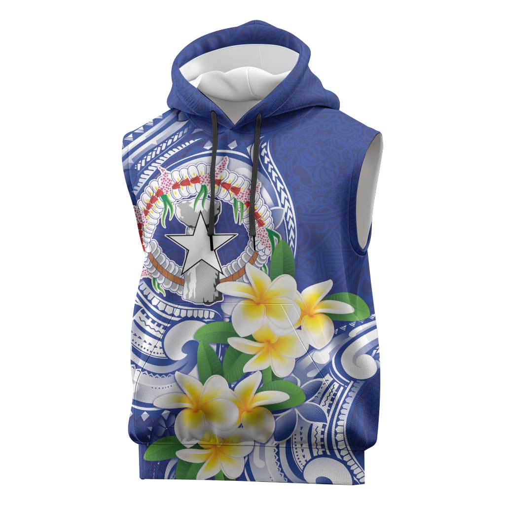 Northern Mariana Islands Sleeveless Hoodie Polynesian Pattern With Frangipani LT05 Navy - Polynesian Pride