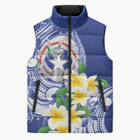 Northern Mariana Islands Sleeveless Puffer Jacket Polynesian Pattern With Frangipani