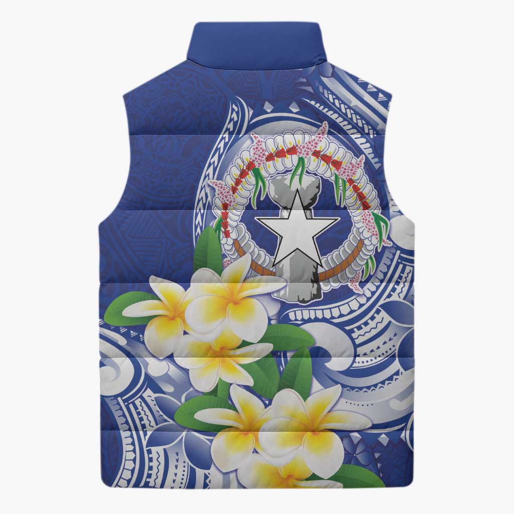Northern Mariana Islands Sleeveless Puffer Jacket Polynesian Pattern With Frangipani