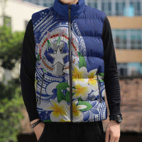Northern Mariana Islands Sleeveless Puffer Jacket Polynesian Pattern With Frangipani