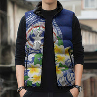 Northern Mariana Islands Sleeveless Puffer Jacket Polynesian Pattern With Frangipani