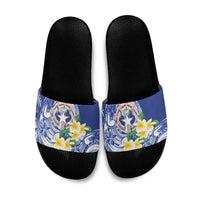 Northern Mariana Islands Slide Sandals Polynesian Pattern With Frangipani