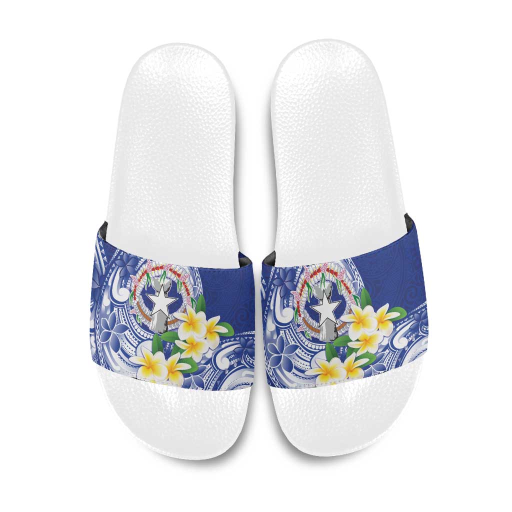 Northern Mariana Islands Slide Sandals Polynesian Pattern With Frangipani