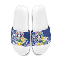 Northern Mariana Islands Slide Sandals Polynesian Pattern With Frangipani