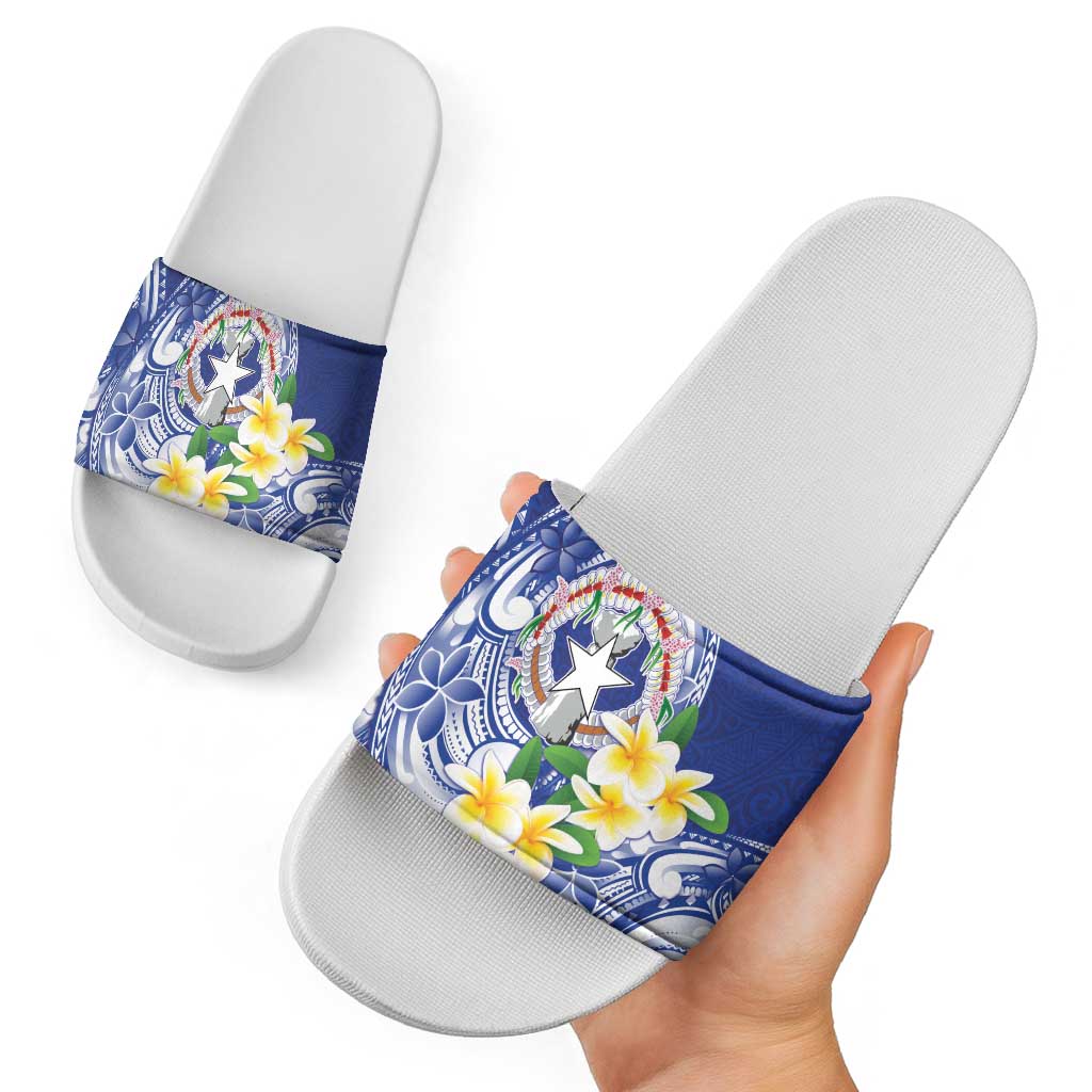 Northern Mariana Islands Slide Sandals Polynesian Pattern With Frangipani