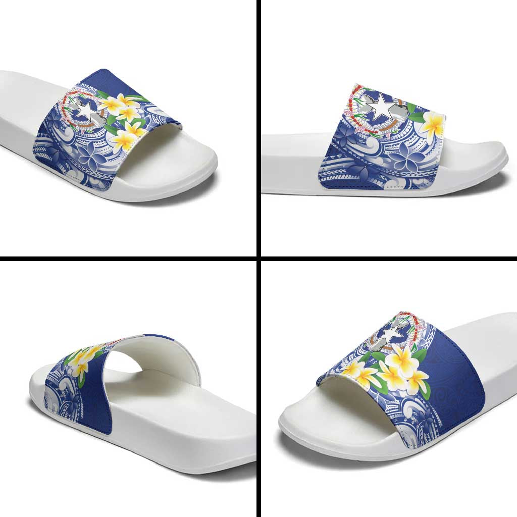Northern Mariana Islands Slide Sandals Polynesian Pattern With Frangipani
