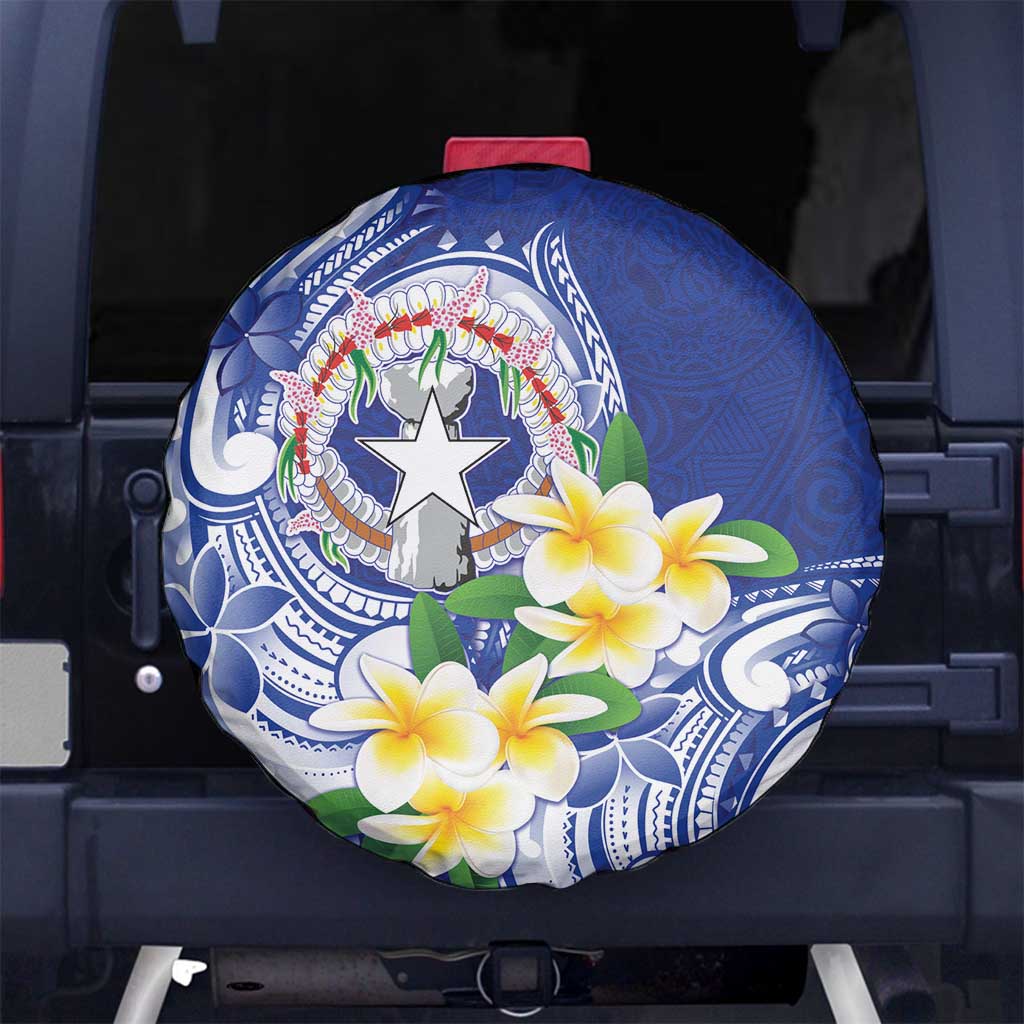 Northern Mariana Islands Spare Tire Cover Polynesian Pattern With Frangipani LT05 No hole Navy - Polynesian Pride