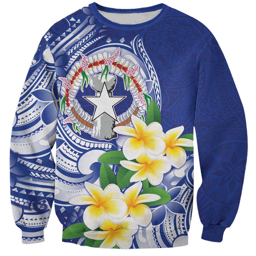 Northern Mariana Islands Sweatshirt Polynesian Pattern With Frangipani LT05 Unisex Navy - Polynesian Pride
