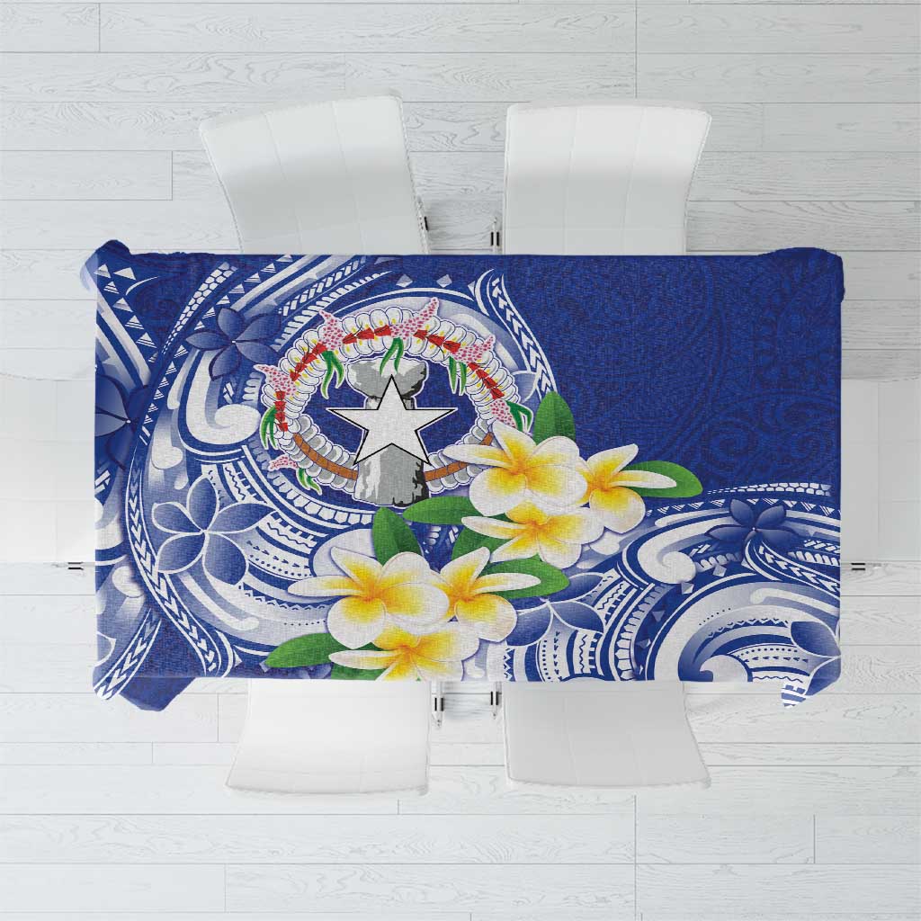 Northern Mariana Islands Tablecloth Polynesian Pattern With Frangipani LT05 Navy - Polynesian Pride