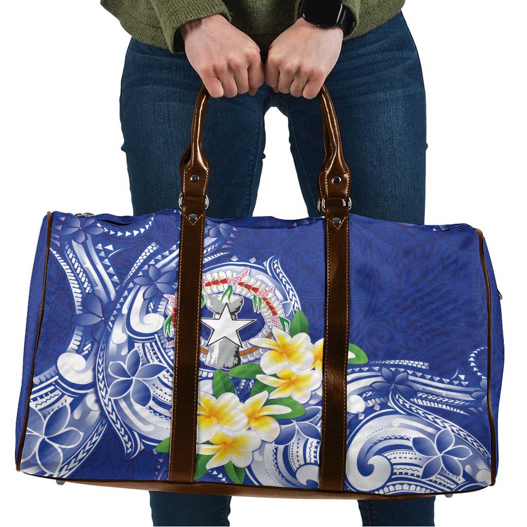 Northern Mariana Islands Travel Bag Polynesian Pattern With Frangipani LT05 Navy - Polynesian Pride
