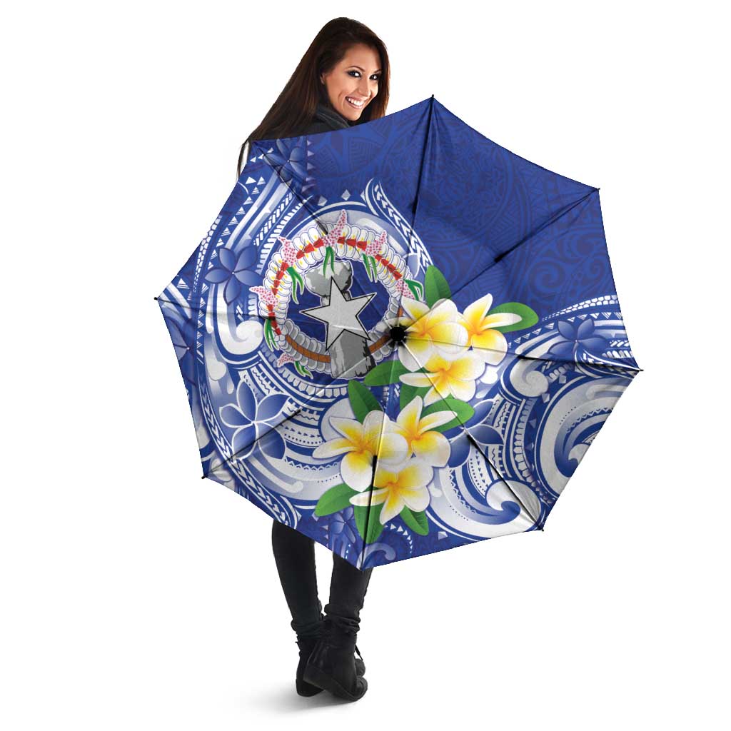 Northern Mariana Islands Umbrella Polynesian Pattern With Frangipani
