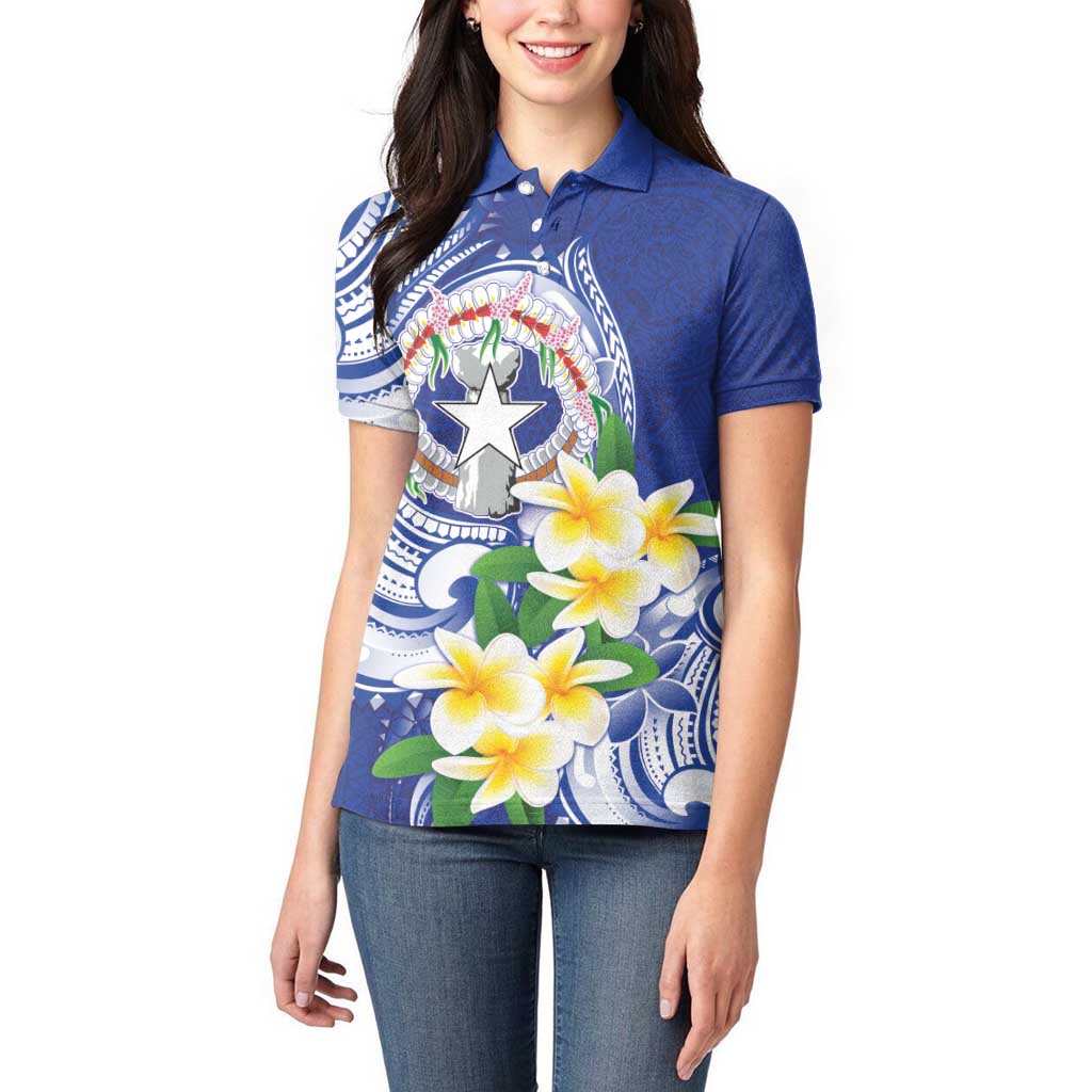 Northern Mariana Islands Women Polo Shirt Polynesian Pattern With Frangipani