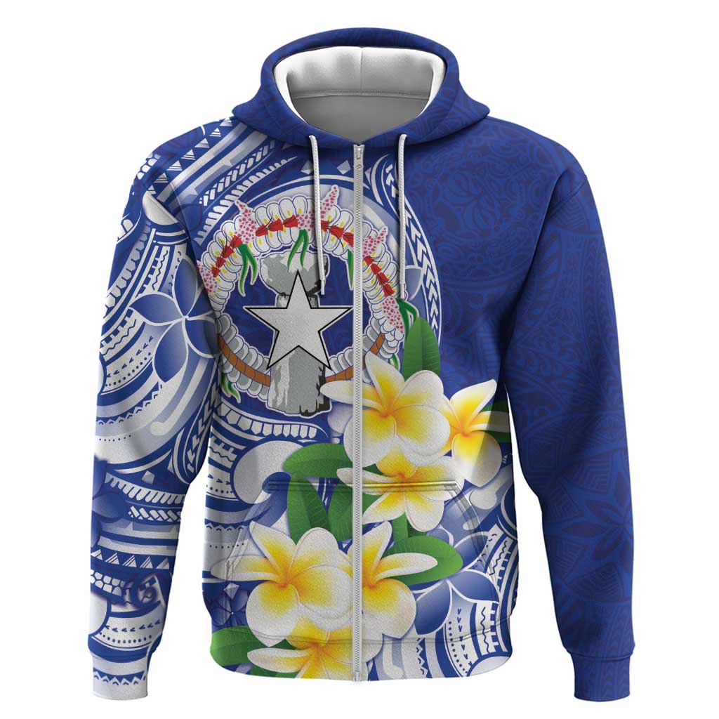 Northern Mariana Islands Zip Hoodie Polynesian Pattern With Frangipani LT05 Zip Hoodie Navy - Polynesian Pride