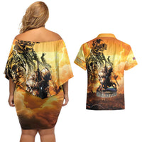 Hawaii Memorial Day Couples Matching Off Shoulder Short Dress and Hawaiian Shirt Remember Their Sacrifice