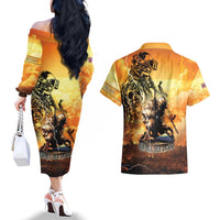 Hawaii Memorial Day Couples Matching Off The Shoulder Long Sleeve Dress and Hawaiian Shirt Remember Their Sacrifice