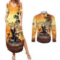 Hawaii Memorial Day Couples Matching Summer Maxi Dress and Long Sleeve Button Shirt Remember Their Sacrifice LT05 Yellow - Polynesian Pride