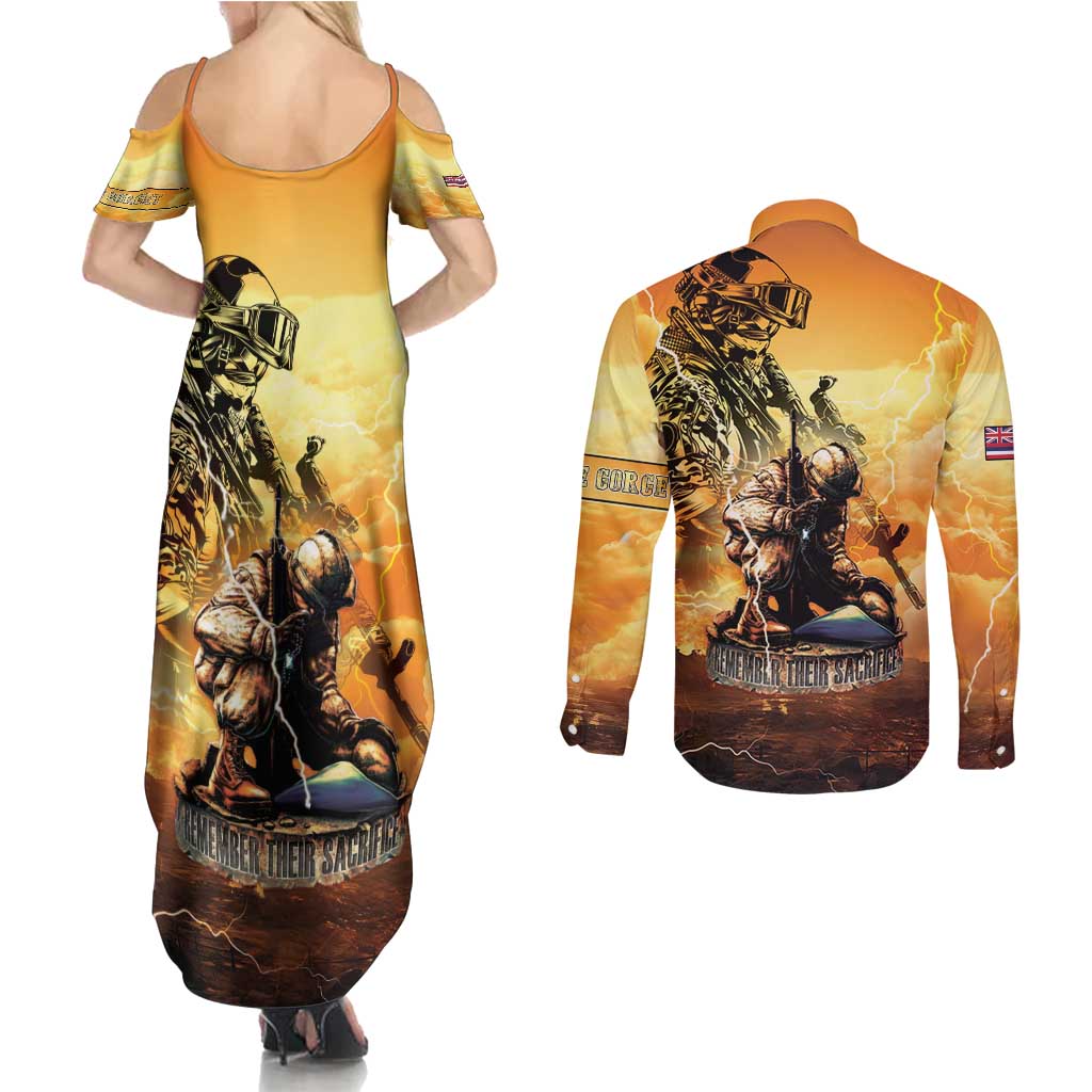 Hawaii Memorial Day Couples Matching Summer Maxi Dress and Long Sleeve Button Shirt Remember Their Sacrifice LT05 - Polynesian Pride