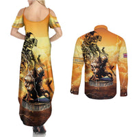 Hawaii Memorial Day Couples Matching Summer Maxi Dress and Long Sleeve Button Shirt Remember Their Sacrifice LT05 - Polynesian Pride