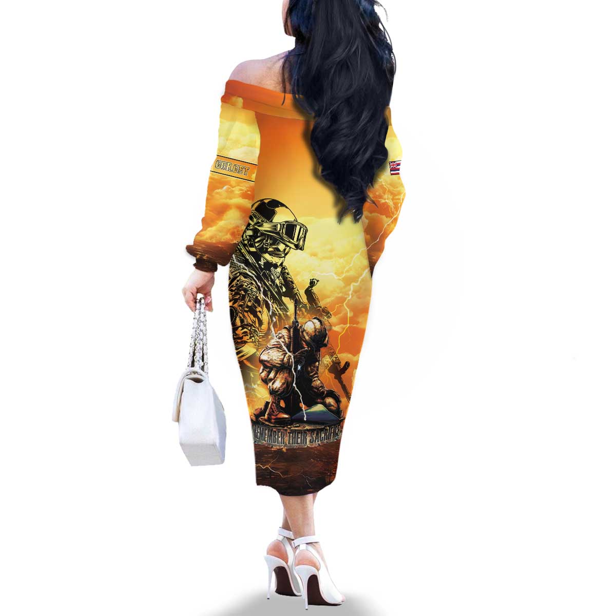 Hawaii Memorial Day Family Matching Off The Shoulder Long Sleeve Dress and Hawaiian Shirt Remember Their Sacrifice