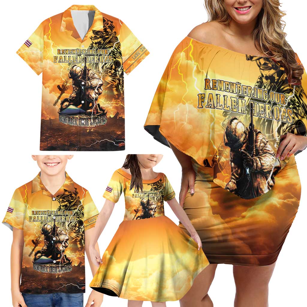 Hawaii Memorial Day Family Matching Off Shoulder Short Dress and Hawaiian Shirt Remember Their Sacrifice LT05 - Polynesian Pride
