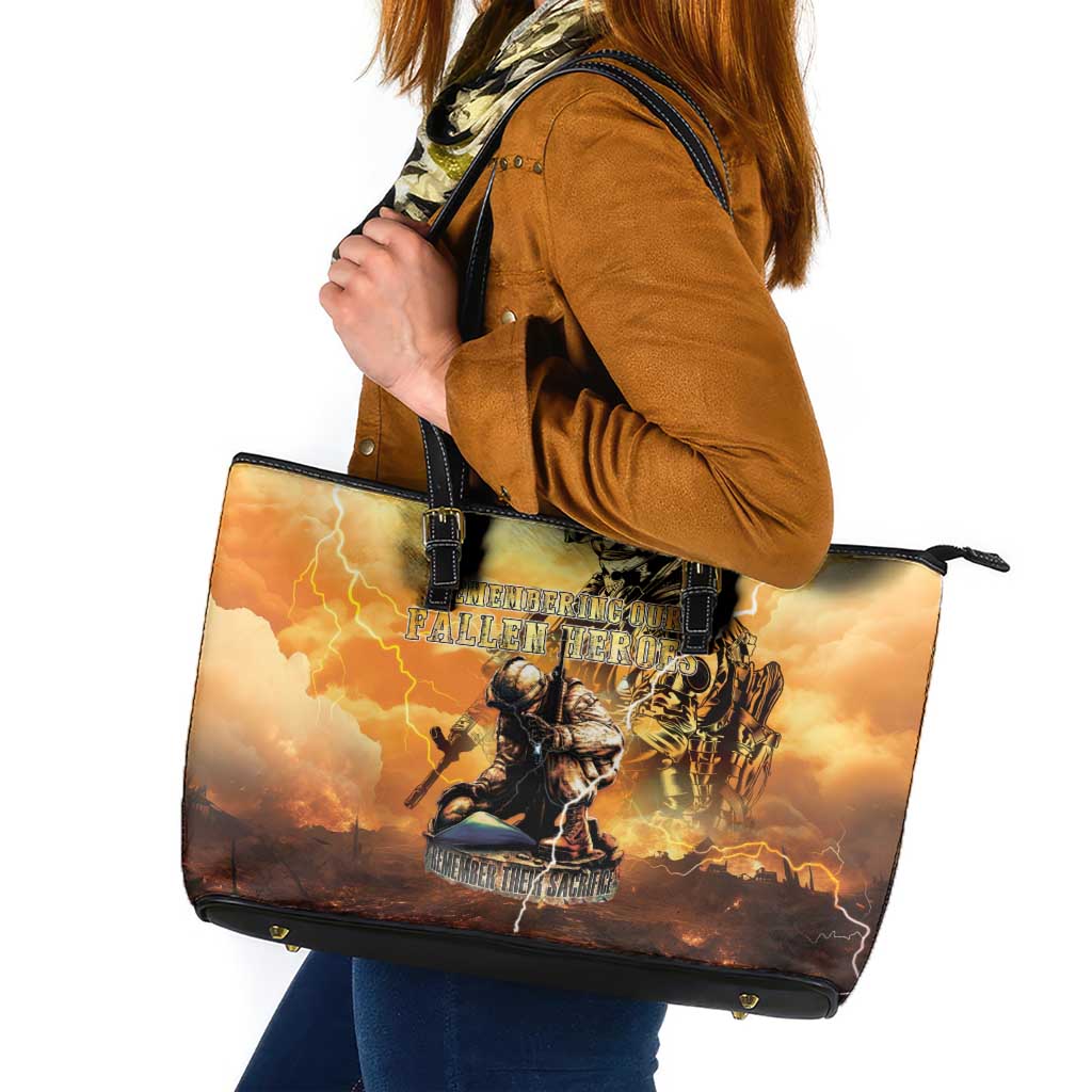 Hawaii Memorial Day Leather Tote Bag Remember Their Sacrifice LT05 Yellow - Polynesian Pride