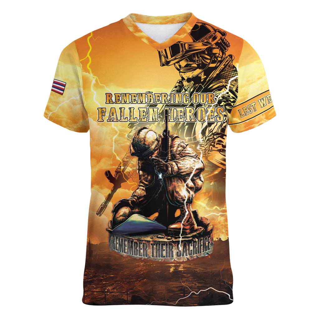 Hawaii Memorial Day Women V-Neck T-Shirt Remember Their Sacrifice LT05 Female Yellow - Polynesian Pride