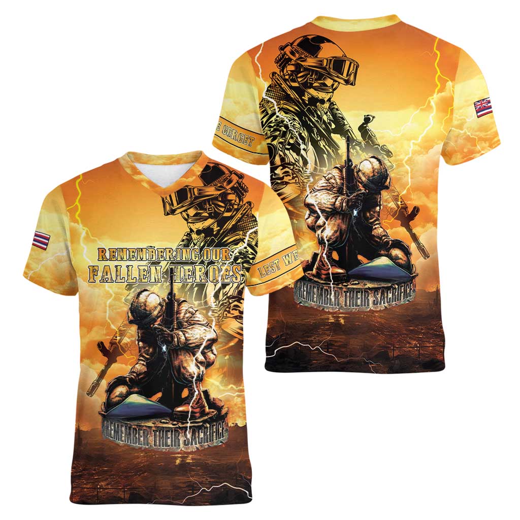 Hawaii Memorial Day Women V-Neck T-Shirt Remember Their Sacrifice LT05 - Polynesian Pride