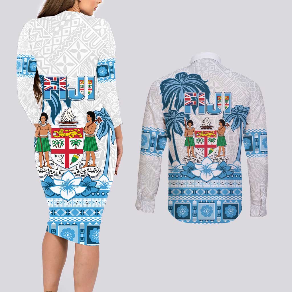 Fiji 679 Constitution Day Couples Matching Long Sleeve Bodycon Dress and Long Sleeve Button Shirt Fijian Tapa Pattern