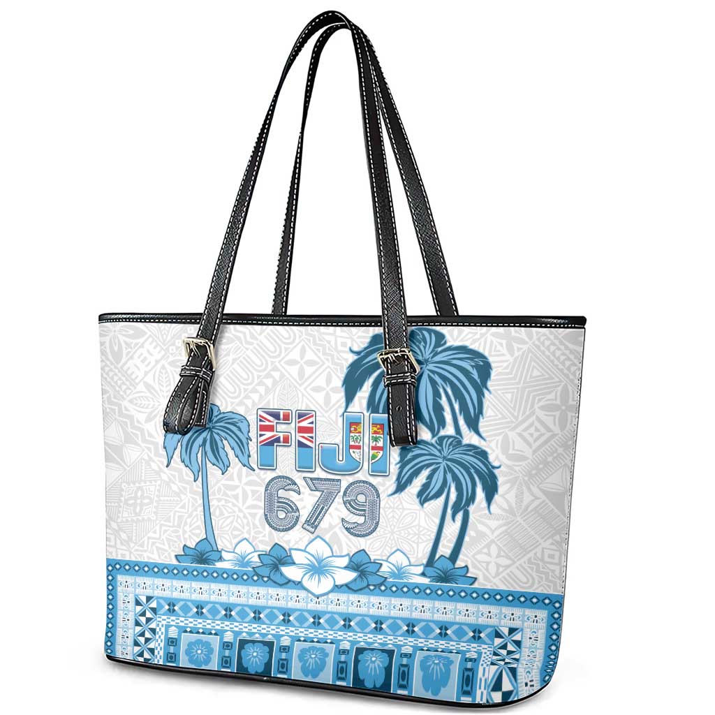 Fiji 679 Constitution Day Leather Tote Bag Fijian Tapa Pattern