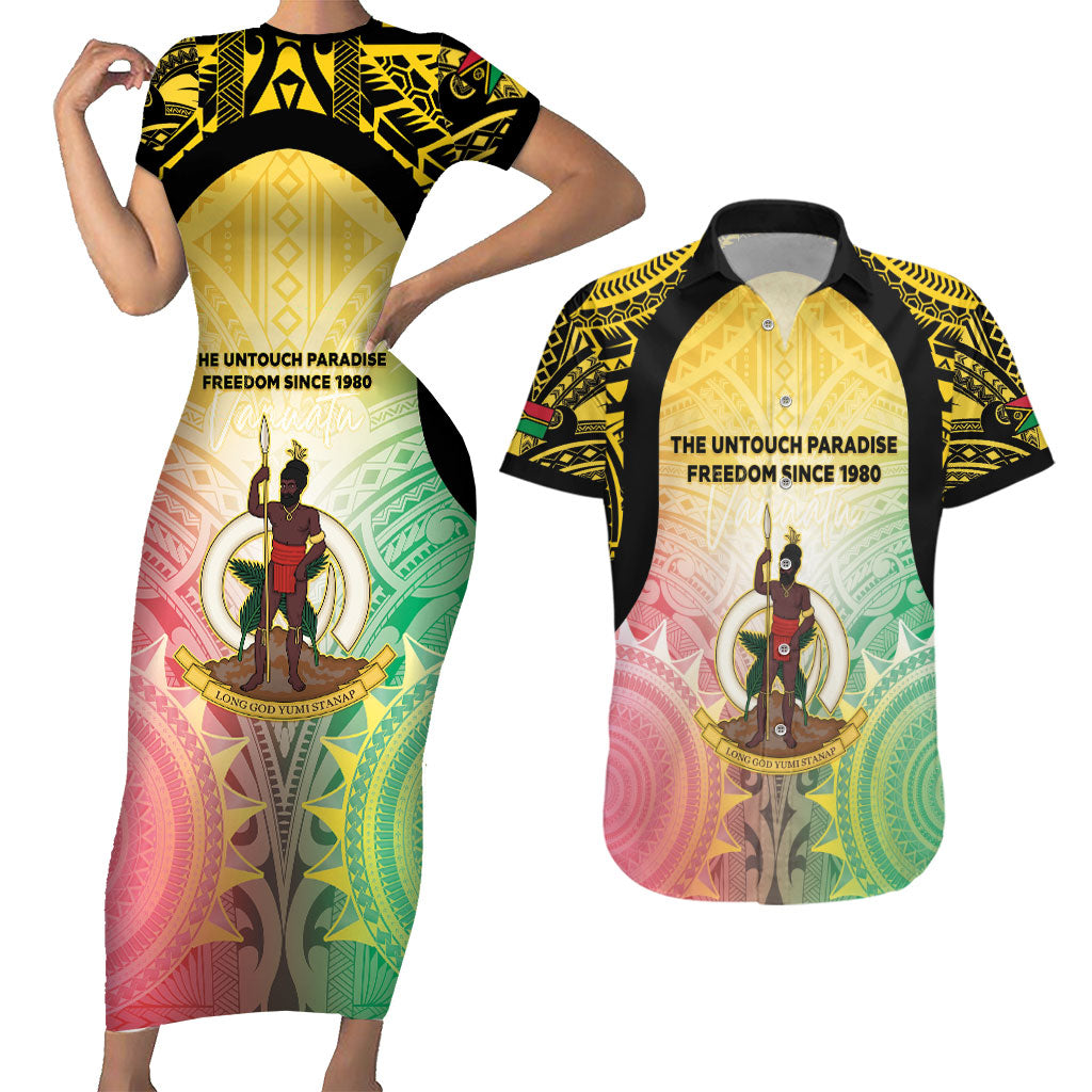 Vanuatu Independence Day Couples Matching Short Sleeve Bodycon Dress and Hawaiian Shirt The Untouched Paradise