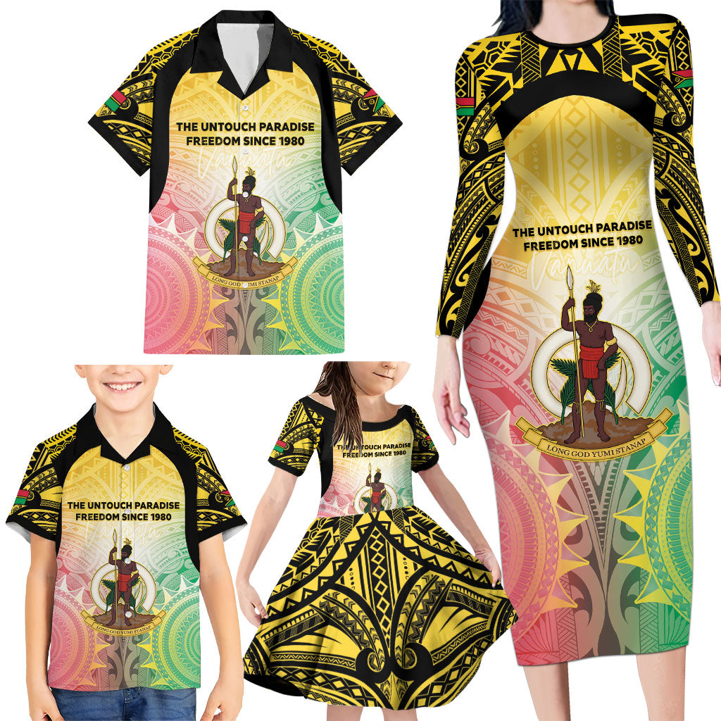 Vanuatu Independence Day Family Matching Long Sleeve Bodycon Dress and Hawaiian Shirt The Untouched Paradise LT05 - Polynesian Pride