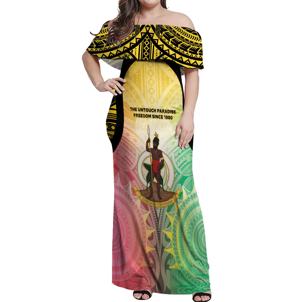 Vanuatu Independence Day Off Shoulder Maxi Dress The Untouched Paradise LT05 Women Colorful - Polynesian Pride
