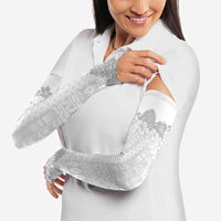 Samoa Lotu Tamaiti Arm Sleeves White Sunday Polynesian Pattern With Tropical Flowers - Polynesian Pride