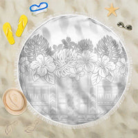 Samoa Lotu Tamaiti Beach Blanket White Sunday Polynesian Pattern With Tropical Flowers