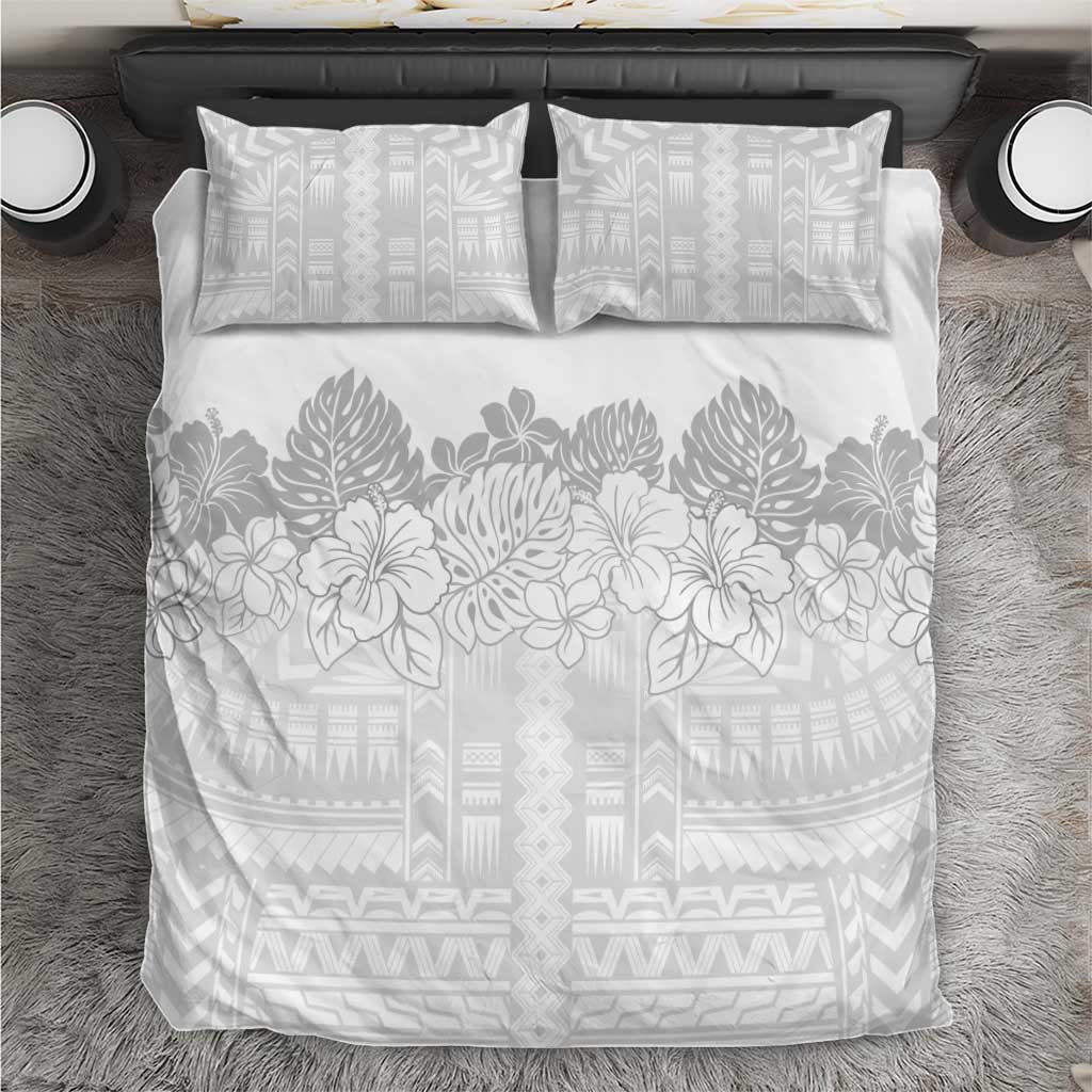 Samoa Lotu Tamaiti Bedding Set White Sunday Polynesian Pattern With Tropical Flowers