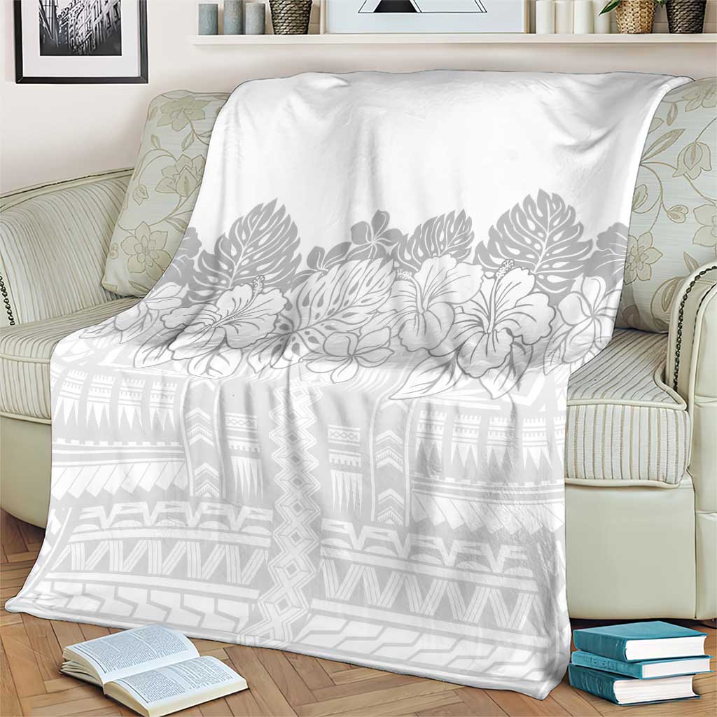 Samoa Lotu Tamaiti Blanket White Sunday Polynesian Pattern With Tropical Flowers