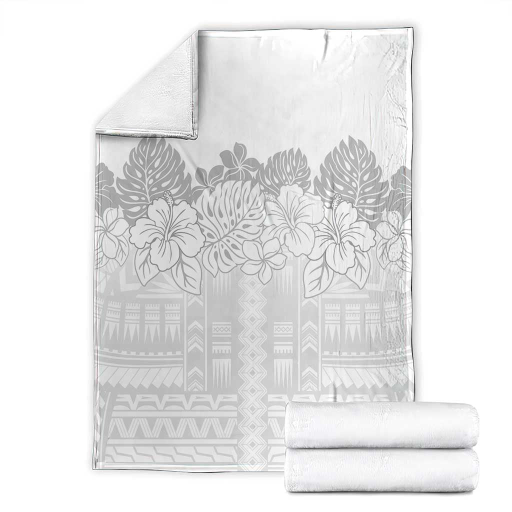 Samoa Lotu Tamaiti Blanket White Sunday Polynesian Pattern With Tropical Flowers