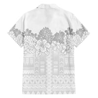Samoa Lotu Tamaiti Family Matching Long Sleeve Bodycon Dress and Hawaiian Shirt White Sunday Polynesian Pattern With Tropical Flowers