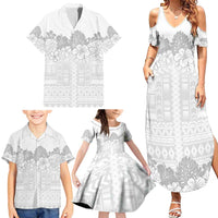 Samoa Lotu Tamaiti Family Matching Summer Maxi Dress and Hawaiian Shirt White Sunday Polynesian Pattern With Tropical Flowers