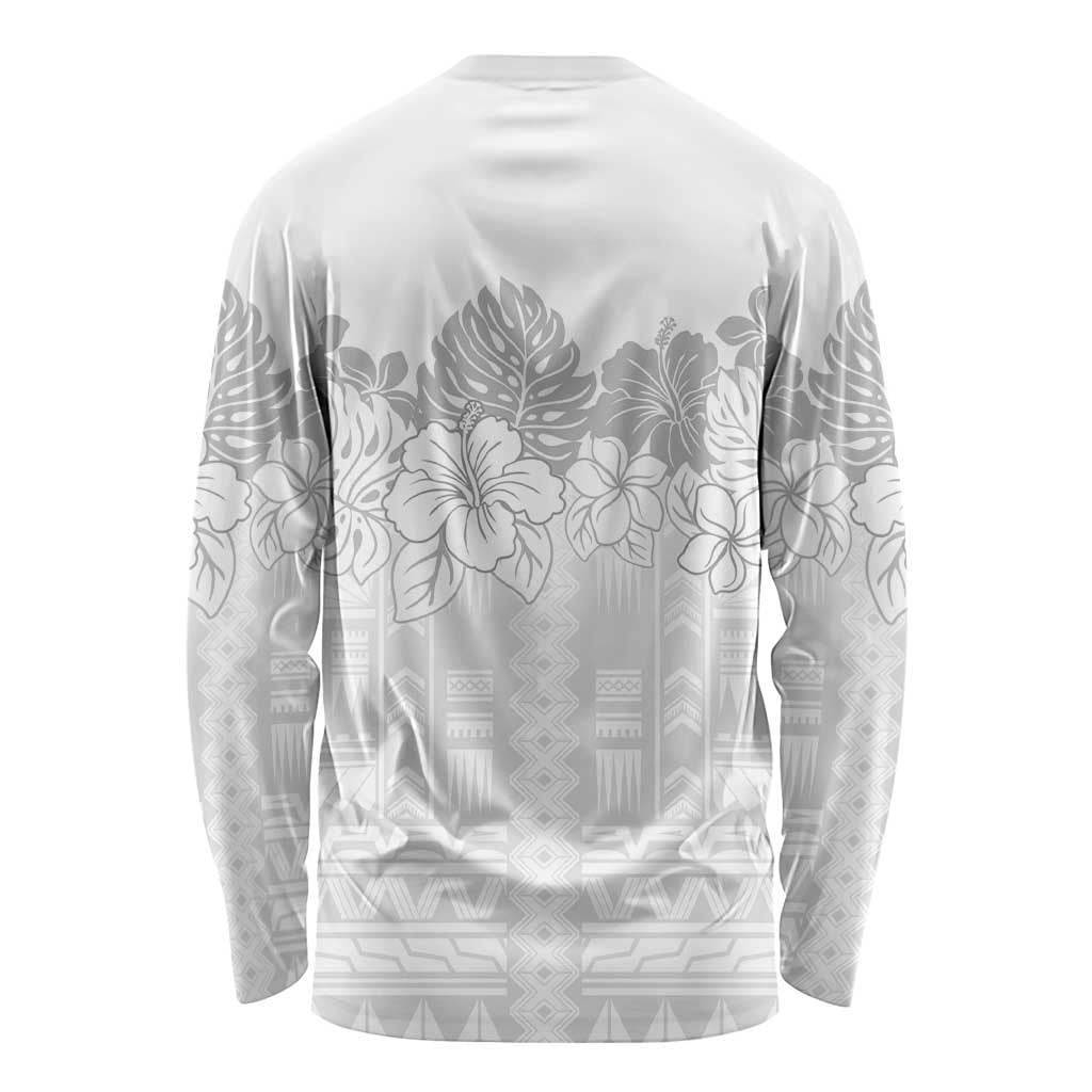 Samoa Lotu Tamaiti Long Sleeve Shirt White Sunday Polynesian Pattern With Tropical Flowers