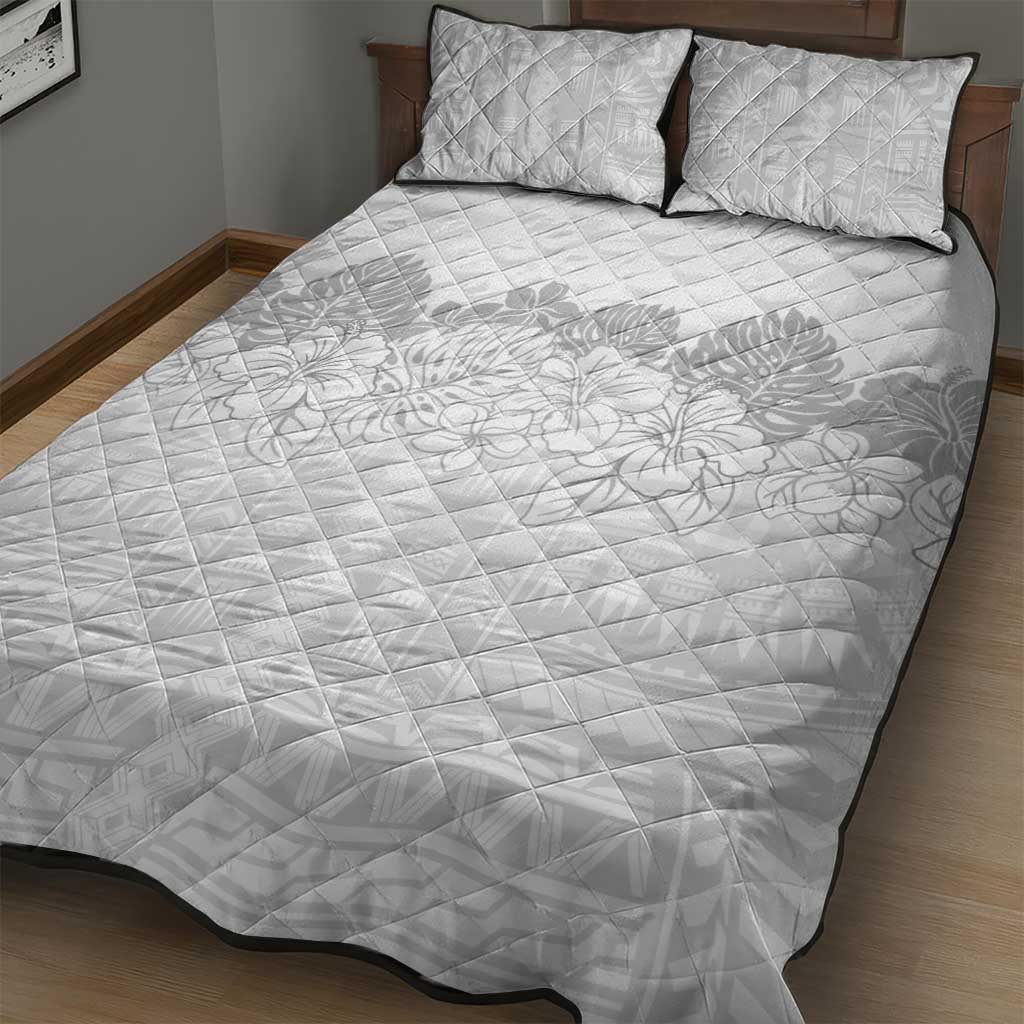 Samoa Lotu Tamaiti Quilt Bed Set White Sunday Polynesian Pattern With Tropical Flowers