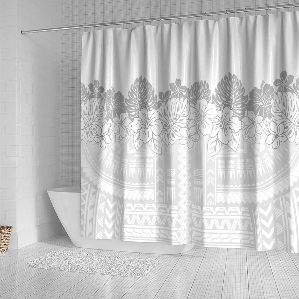 Samoa Lotu Tamaiti Shower Curtain White Sunday Polynesian Pattern With Tropical Flowers
