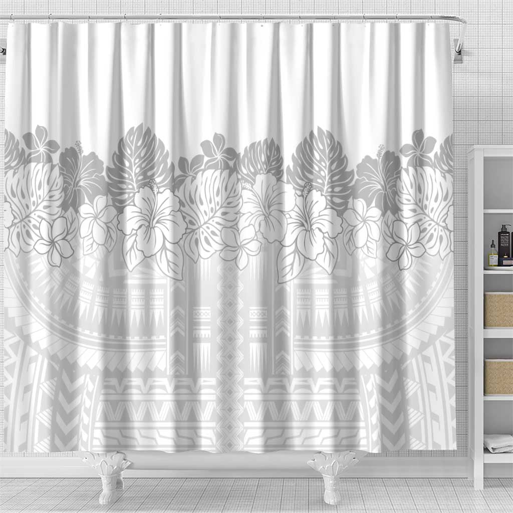 Samoa Lotu Tamaiti Shower Curtain White Sunday Polynesian Pattern With Tropical Flowers