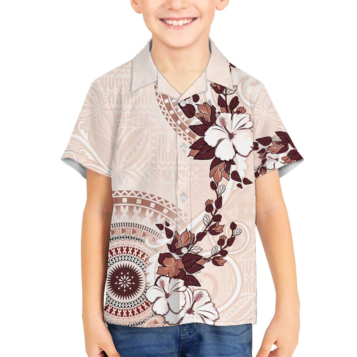 Bula Fiji Language Week Family Matching Off The Shoulder Long Sleeve Dress and Hawaiian Shirt Fijian Tapa Pattern With Tagimoucia Flower